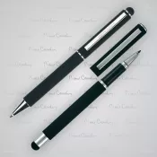 czarny - Zestaw piśmienny długopis i pióro kulkowe soft touch CLAUDIE