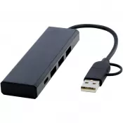 Czarny - Rise hub USB 2.0 z aluminium pochodzącego z recyklingu z certyfikatem RCS