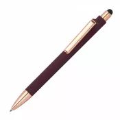 bordowy - Długopis gumowany z touch penem