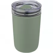 Zielony melanż - Szklany kubek Bello o pojemności 420 ml z zewnętrzną ścianką z plastiku z recyklingu