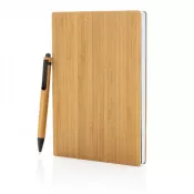 brązowy - Bambusowy notatnik A5 z bambusowym długopisem
