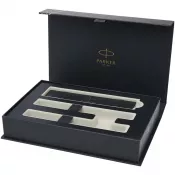 Parker IM Essentials – elegancki zestaw piśmienniczy: pióro i długopis, kolor srebrny