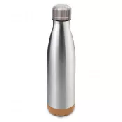 srebrny - Reklamowa butelka próżniowa z korkowym spodem Jowi 500 ml