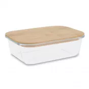 transparentny - Szklany lunchbox z bambusową pokrywką