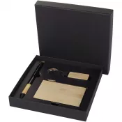 Minka zestaw upominkowy zawierający długopis wykonany z aluminium z recyklingu z certyfikatem RCS, łańcuch do kluczy oraz ramka na kartę RFID