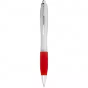 Czerwony-Srebrny - Długopis reklamowy z miękkim w dotyku uchwytem Nash