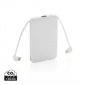 biały - Power bank 5000 mAh, zintegrowany kabel 3 w 1