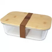 Natural-Przezroczysty bezbarwny - Pudełko śniadaniowe ze szkła Roby z bambusową pokrywką