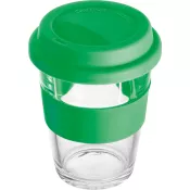 zielony - Szklany kubek z pokrywką 300 ml