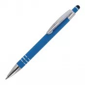 jasnoniebieski - Długopis metalowy gumowany z touch penem Athens