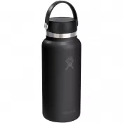 Czarny - Butelka na wodę Hydro Flask Wide Mouth, pojemność 946 ml, z izolacją termiczną, wykonana ze stali nierdzewnej