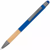 niebieski - Długopis metalowy z uchwytem z bambusa i touch penem