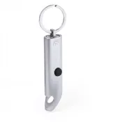 srebrny - Brelok do kluczy z aluminium z recyklingu, otwieracz do butelek, lampka LED