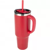 Czerwony - Sydney miedziany kubek próżniowy z podwójnymi ściankami, ze słomką, z certyfikatem RCS 1200 ml