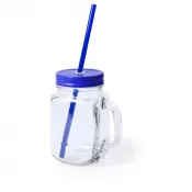 niebieski - Słoik do picia 500 ml ze słomką