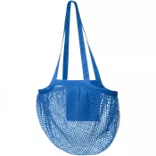Niebieski - Pune 100 g/m2, certyfikat GOTS, organiczna siatkowa torba bawełniana z długimi uchwytami