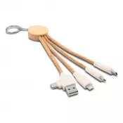 neutralny - Korkowy kabel do ładowania B'RIGHT, bambusowy element, brelok do kluczy | Antez