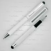biały - Zestaw piśmienny długopis i pióro kulkowe soft touch CLAUDIE