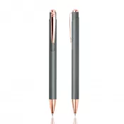 Ciemno szary - Długopis metalowy z dodatkami w kolorze różowego złota