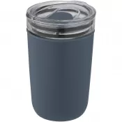 Bladoniebieski - Szklany kubek Bello o pojemności 420 ml z zewnętrzną ścianką z plastiku z recyklingu