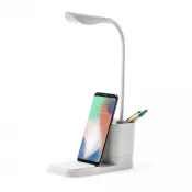 neutralny - Lampka na biurko ze słomy pszenicznej, ładowarka bezprzewodowa 10W, stojak na telefon, pojemnik na przybory do pisania