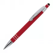 czerwony - Długopis metalowy gumowany z touch penem Athens