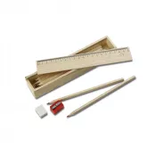 drewno sosnowe, metal, plastik - Zestaw szkolny, piórnik, 12 kredek, linijka, gumka i temperówka | Lena
