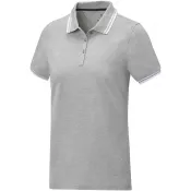 Szary melanż - Damska koszulka polo Amarago z kontrastowymi paskami i krótkim rękawem