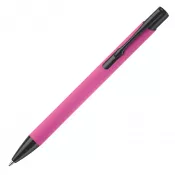 różowy / czarny - Długopis meatlowy gumowany Alicante
