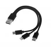 czarny - Kabel USB 3w1 micro USB + USB typ C + Lightning