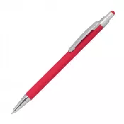 czerwony - Długopis metalowy gumowany z touch penem