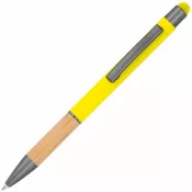 żółty - Długopis metalowy z uchwytem z bambusa i touch penem