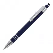 ciemnoniebieski - Długopis metalowy gumowany z touch penem Athens