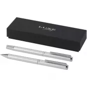 Srebrny - Lucetto zestaw upominkowy obejmujący długopis kulkowy z aluminium z recyklingu i pióro kulkowe