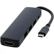 Czarny - Loop adapter multimedialny USB 2.0-3.0 z portem HDMI wykonany z tworzyw sztucznych pochodzących z recyklingu z certyfikatem R