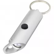 Srebrny - Flare latarka LED i otwieracz do butelek z łańcuchem do kluczy wykonany z aluminium IPX z recyklingu