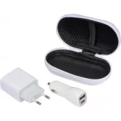 biały - Zestaw ładowarka samochodowa i wtyczka ładująca USB i USB typu C