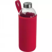 czerwony - Butelka szklana 1000 ml w neoprenowym etui