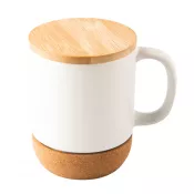 biały - Kubek ceramiczny z bambusową przykrywką