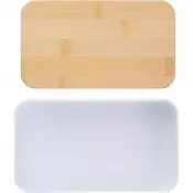 biały - Pudełka śniadaniowe 2 szt., 2x400 ml, bambusowe wieczko, sztućce