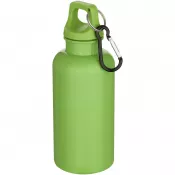Zielone jabłuszko - Oregon butelka na wodę o pojemności 400 ml z w jednolitym kolorze z karabińczykiem, wykonana z tworzyw sztucznych pochodzących z recyklingu z certyfikatem RCS 