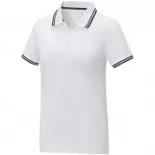 Biały - Damska koszulka polo Amarago z kontrastowymi paskami i krótkim rękawem