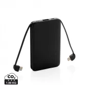 czarny - Power bank 5000 mAh, zintegrowany kabel 3 w 1