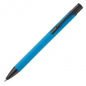 jasnoniebiesko / czarny - Długopis meatlowy gumowany Alicante