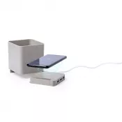 neutralny - Ładowarka bezprzewodowa 5W ze słomy pszenicznej, hub USB 2.0, pojemnik na przybory do pisania, stojak na telefon