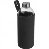 czarny - Butelka szklana 1000 ml w neoprenowym etui