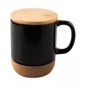czarny - Kubek ceramiczny z bambusową przykrywką