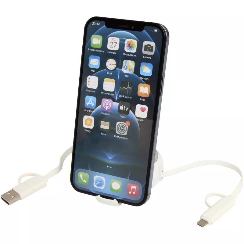 Alasia zwijany kabel do synchronizacji danych i szybkiego ładowania 5 w 1 45 W o długości 100 cm z tworzyw sztucznych i aluminium pochodzących z recyklingu - Srebrny (12442081)