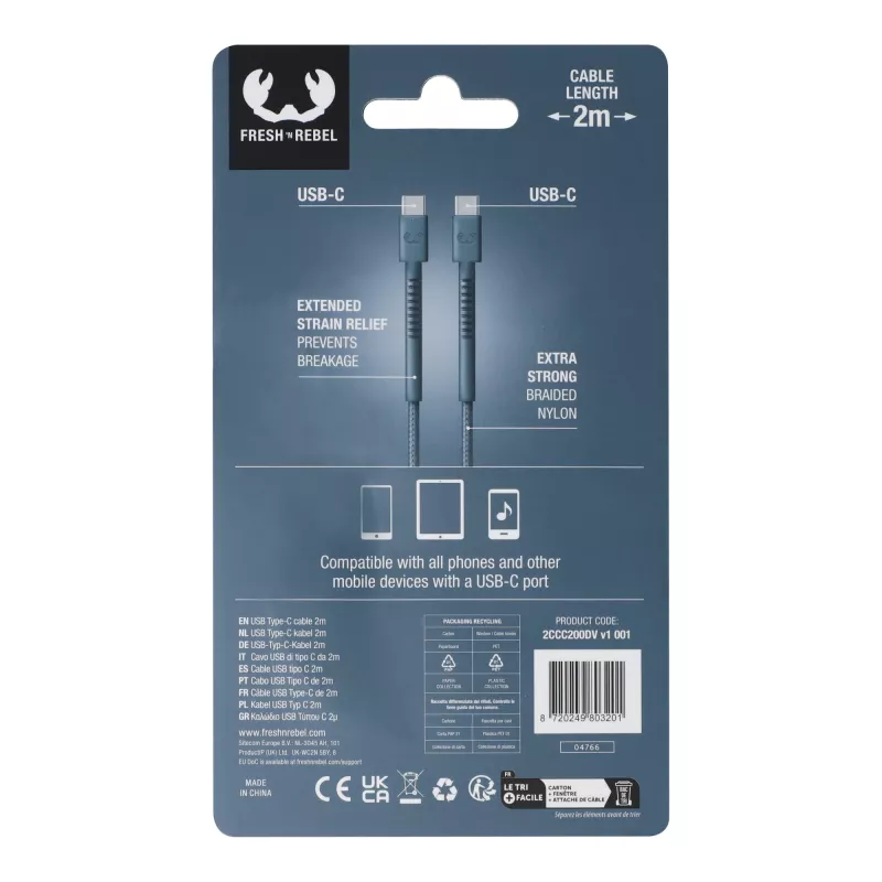 2UCC200 | Kabel Fresh 'Rebel USB-C do USB-C 2,0 m - Dive Blue (LT49409-N0048)