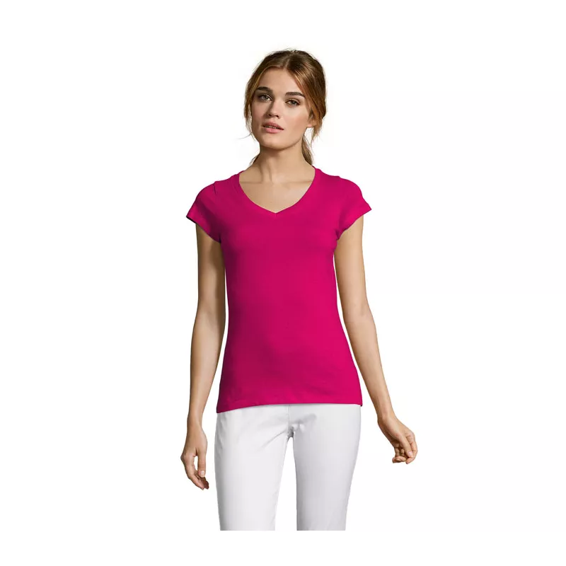 Koszulka damska z dekoltem w serek 150 g/m² Sol's MOON - Fuchsia (S11388-FU)